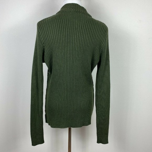 One World Sweater Jacket XL Full Zip Ribbed Knit Printed Green Long Sleeve - Picture 4 of 12